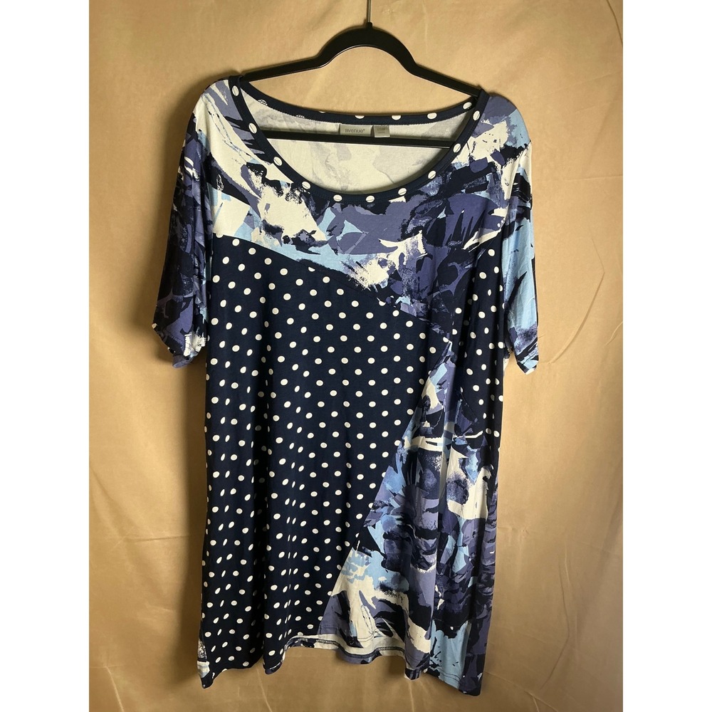 Avenue Tunic Top Womens 22/24 Blue Excellent Polka Dot Floral Mixed 00216562